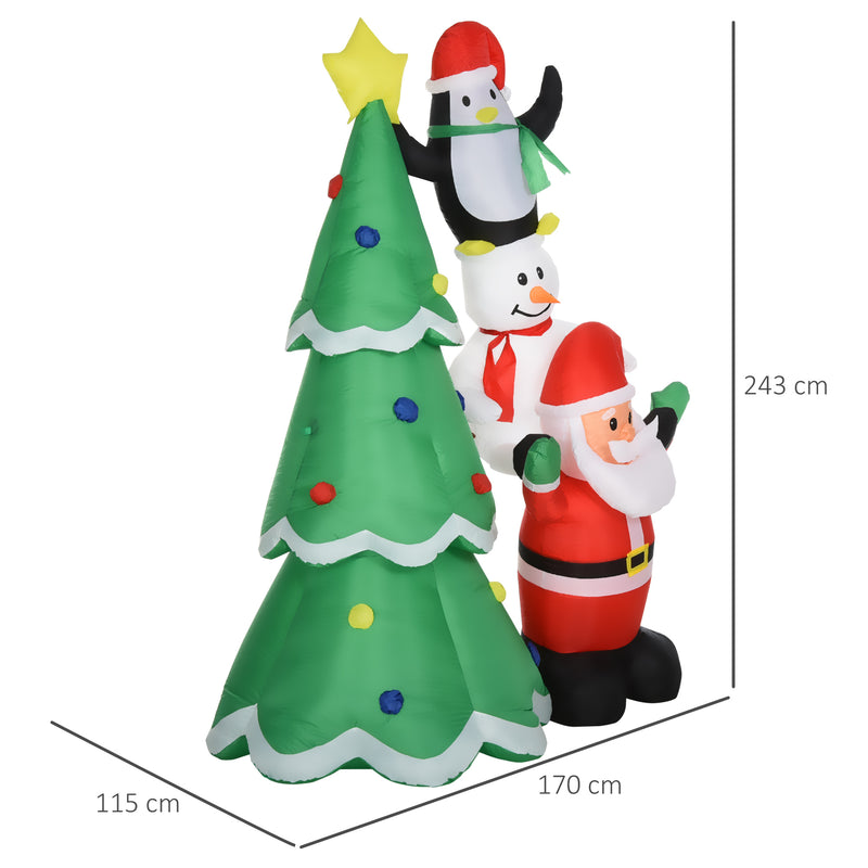 HOMCOM 2.43m Inflatable Christmas Tree & Santa Decoration w/ Flashing LED Lights