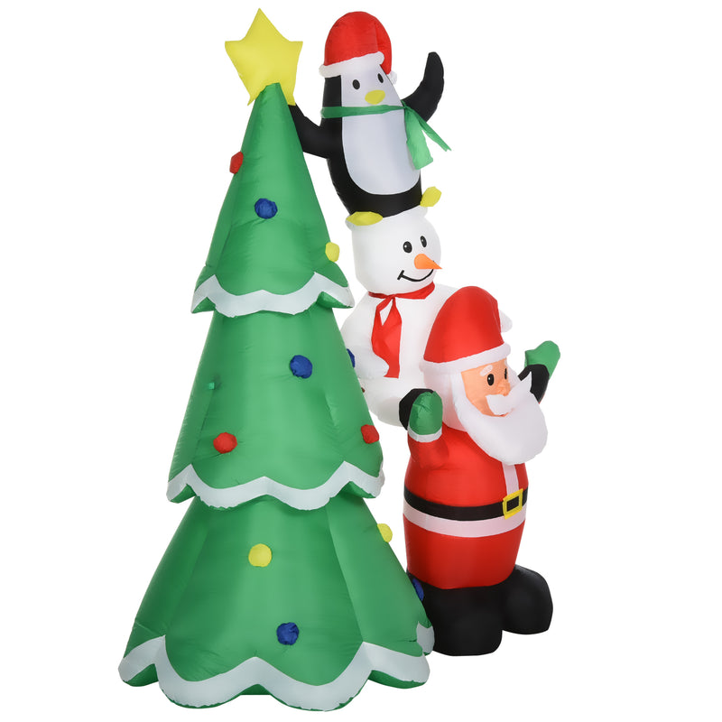 HOMCOM 2.43m Inflatable Christmas Tree & Santa Decoration w/ Flashing LED Lights