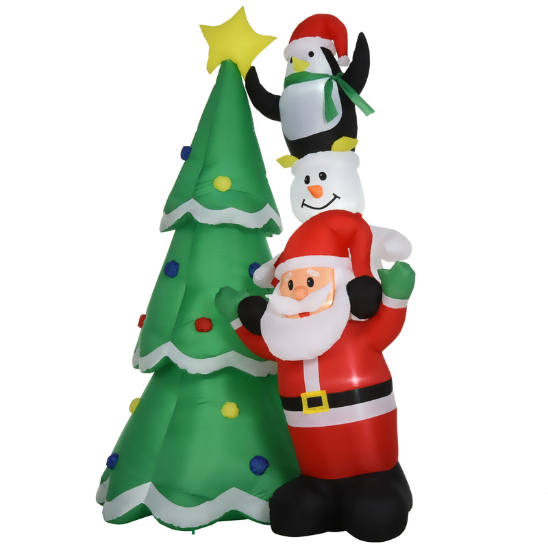 HOMCOM 2.43m Inflatable Christmas Tree & Santa Decoration w/ Flashing LED Lights