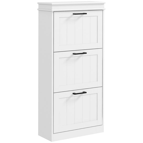 HOMCOM Slim Shoe Storage Cabinet With 3 Flip Drawers For Entryway, White