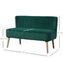 HOMCOM Velvet-Feel Double Sofa w/ Wood Frame Foam Padding High Back, Green