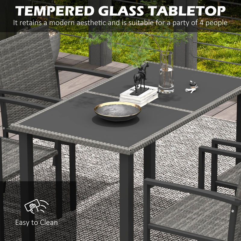 Outsunny Rattan Garden Furniture for 4, Dining Table and Chairs, Grey