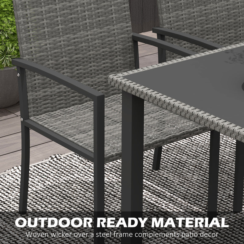 Outsunny Rattan Garden Furniture for 4, Dining Table and Chairs, Grey