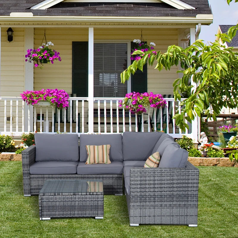 Outsunny Rattan Corner Sofa Set with Coffee Table - Grey