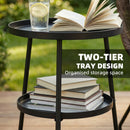 Outsunny Patio Side Table, 2-Tier Round Coffee End Table, Black