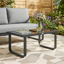 Outsunny Garden Coffee Table Outdoor Side Table with Glass Top Black