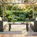 Outsunny Garden Coffee Table Outdoor Side Table with Glass Top Black