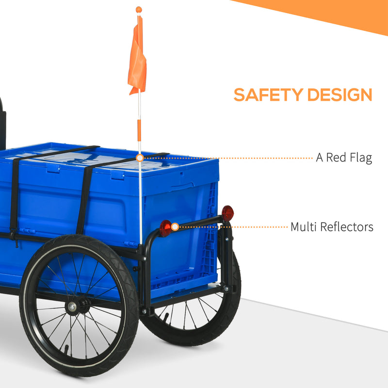 HOMCOM Bicycle Trailer with Foldable Storage Box and Pneumatic Tyres, Blue