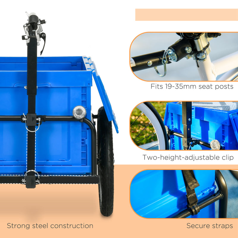 HOMCOM Bicycle Trailer with Foldable Storage Box and Pneumatic Tyres, Blue
