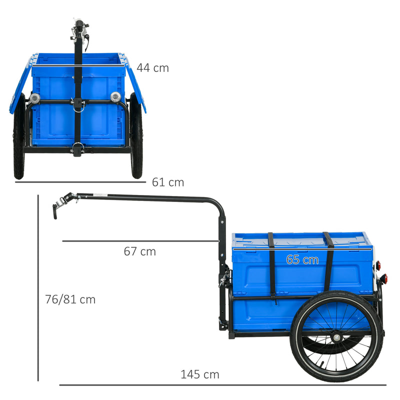 HOMCOM Bicycle Trailer with Foldable Storage Box and Pneumatic Tyres, Blue