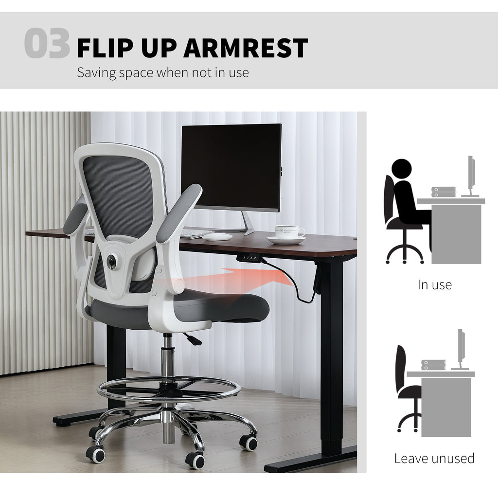 Tall Computer Stool HOMCOM Ergonomic Tall Office Chair, 360 Degree Swivel Task Stool