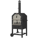 Outsunny Outdoor Pizza Oven Charcoal Grill With Rain Cover, Shelf And Wheels