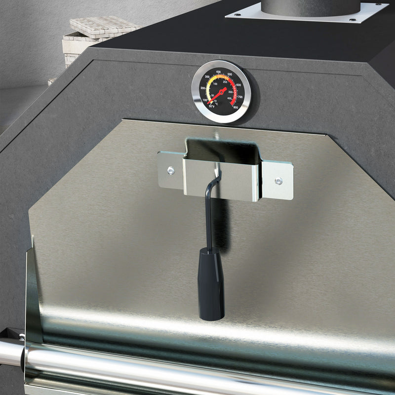 Outsunny Outdoor Pizza Oven Charcoal Grill With Rain Cover, Shelf And Wheels