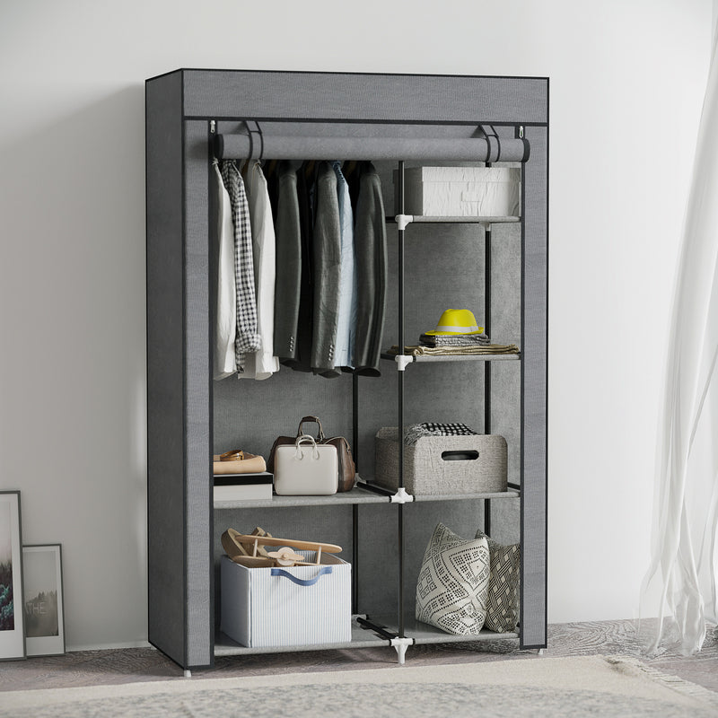 HOMCOM Fabric Wardrobe w/ Shelves Hanging Rail Foldable Closets