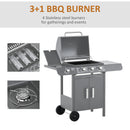 Outsunny Gas Barbecue Grill 3+1 Burner Garden BBQ w/ Large Cooking Area