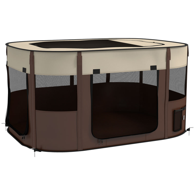 PawHut Portable Dog Pen For Puppies, Rabbits, Kittens, Guinea Pigs - Brown
