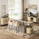 HOMCOM Coffee Table with Storage and Sliding Doors for Living Room, Oak