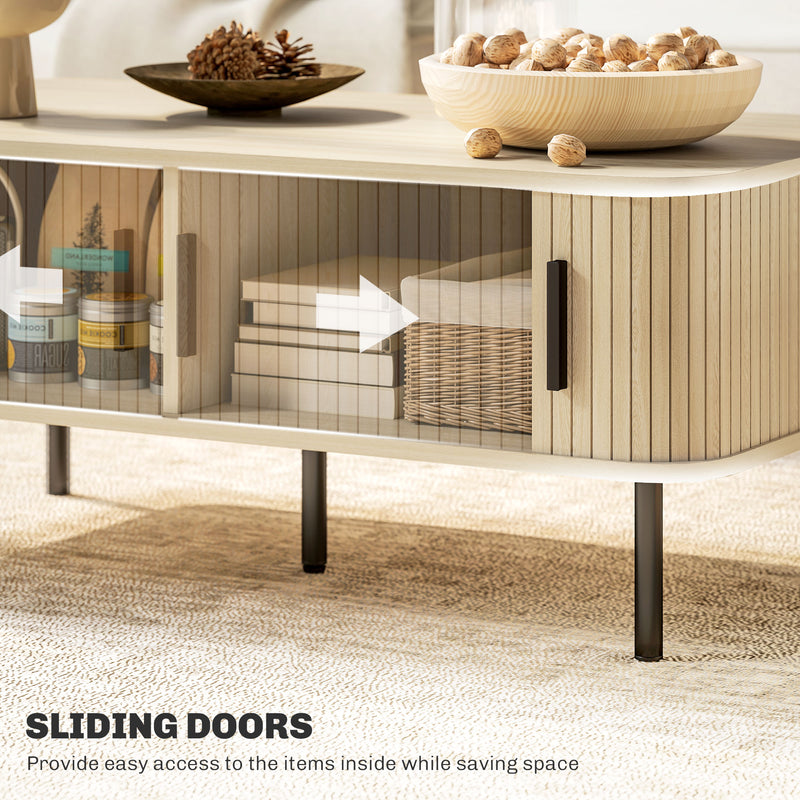 HOMCOM Coffee Table with Storage and Sliding Doors for Living Room, Oak