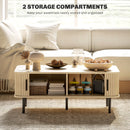 HOMCOM Coffee Table with Storage and Sliding Doors for Living Room, Oak