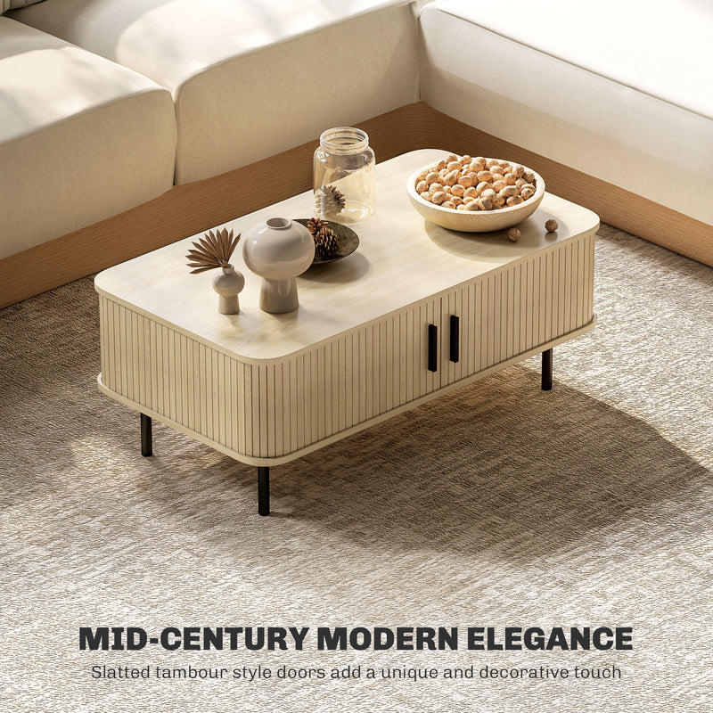 HOMCOM Coffee Table with Storage and Sliding Doors for Living Room, Oak