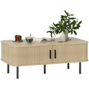 HOMCOM Coffee Table with Storage and Sliding Doors for Living Room, Oak