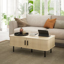 HOMCOM Coffee Table with Storage and Sliding Doors for Living Room, Oak