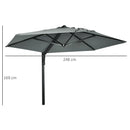Outsunny Wall-Mounted Parasol Patio Umbrella With Hand To Push System - Khaki/Grey