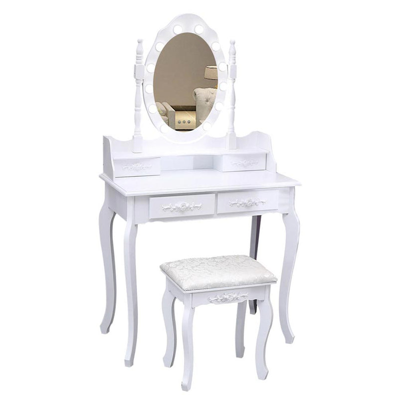 Livingandhome 4 Drawers Dressing Table with Lighted Mirror & Stool Set