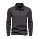 Cotton Long Sleeve Polo T-Shirt - Dark Grey