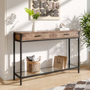 Livingandhome Rustic Storage Console with Glass Shelf
