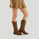 PU Leather Fashionable Western-Style Mid-Calf Cowboy Boots - Brown
