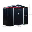 Outsunny Lockable Garden Shed Large Patio Roofed Tool Metal Storage Building Foundation Sheds Box Outdoor Furniture, 7ft x 4ft, Dark Grey