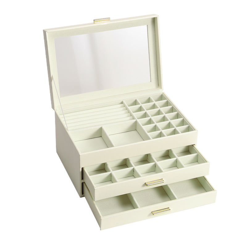 Sheonly PU Leather 3-Tier Jewellery Box Organizer with Drawers