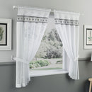 Tyrone Textiles Lucy Black Embroidered Heart Kitchen Window Set Curtain Pair with Frill Edging and Matching Tie Backs