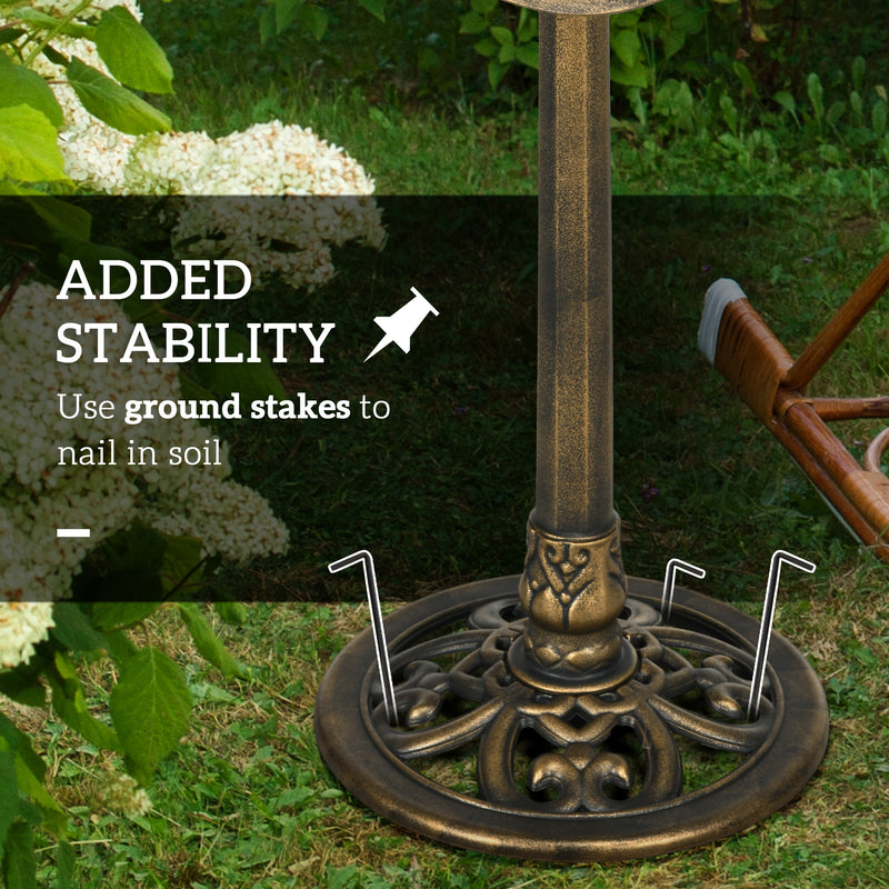 Outsunny Bird Bath For Garden, Birdbath With Lotus Leaf Basin, Bronze Tone