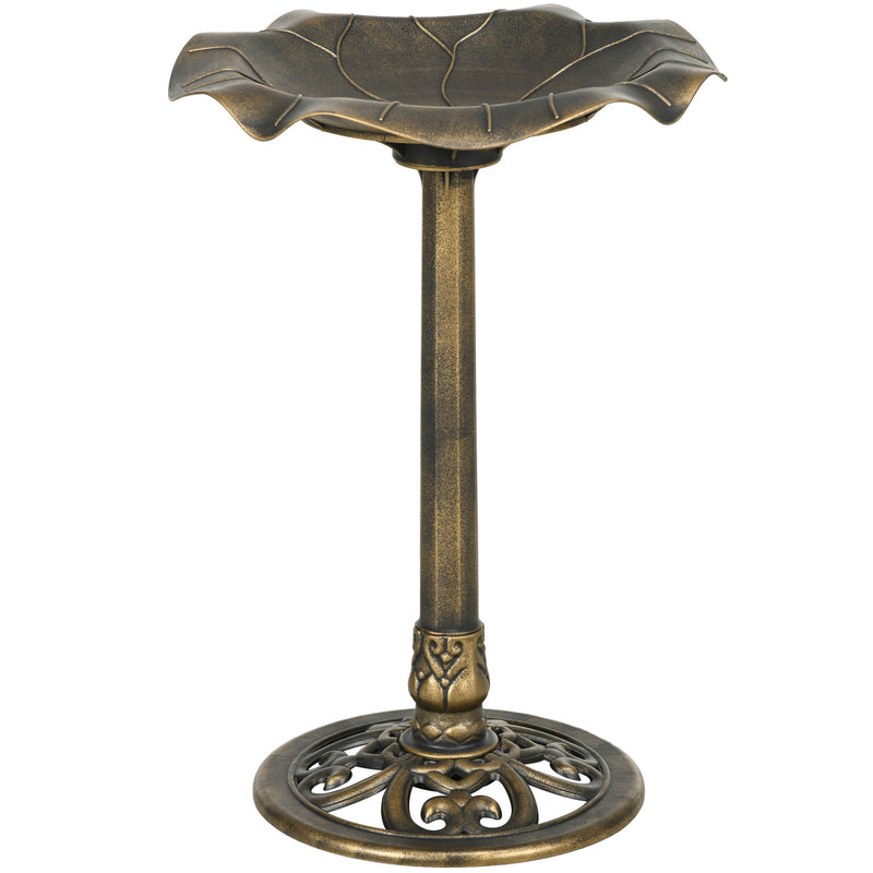 Outsunny Bird Bath For Garden, Birdbath With Lotus Leaf Basin, Bronze Tone