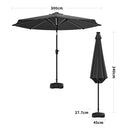 Garden Sanctuary Large Solar Powered LED Patio Umbrella for Outdoor Garden Patio with Base