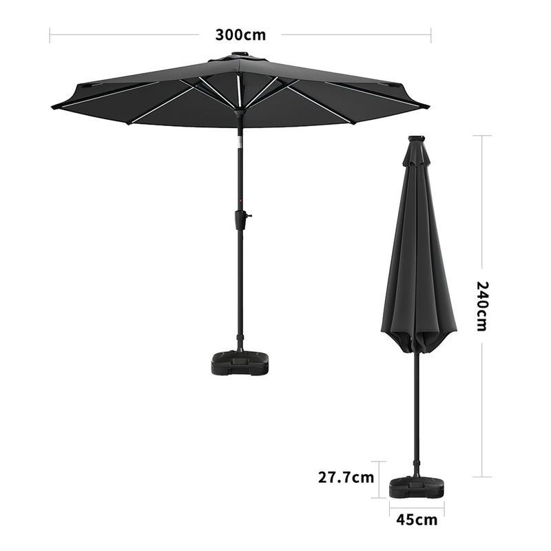 Garden Sanctuary Large Solar Powered LED Patio Umbrella for Outdoor Garden Patio with Base