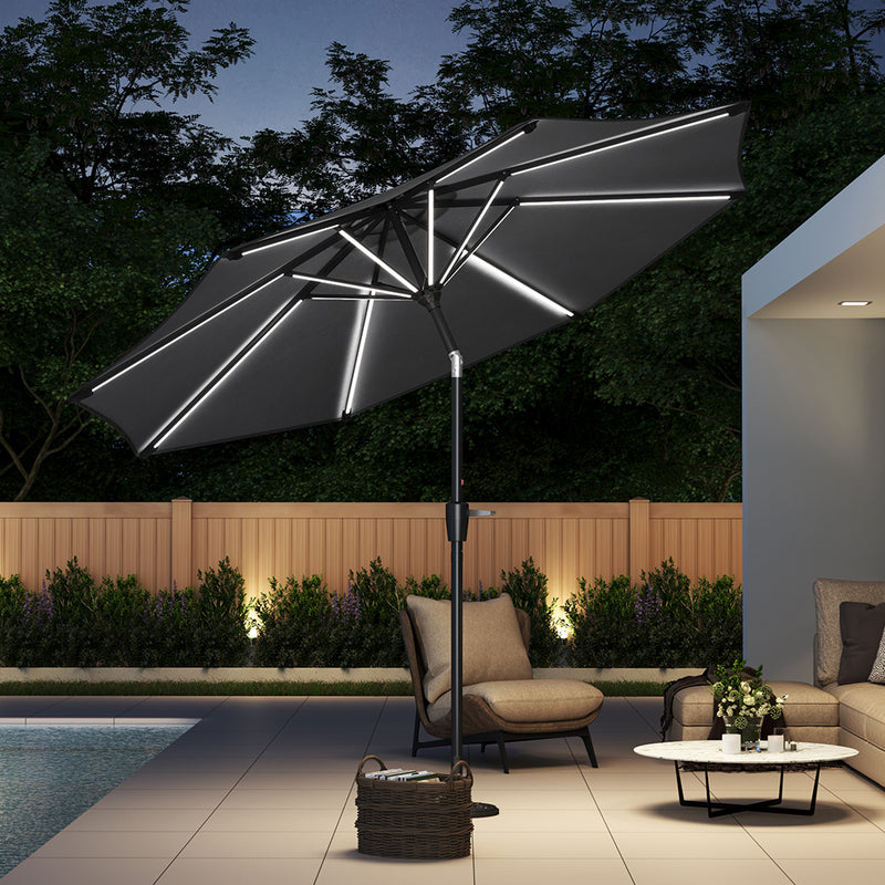 Garden Sanctuary Large Solar Powered LED Patio Umbrella for Outdoor Garden Patio without Base