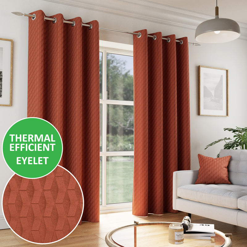 Enhanced Living Tokyo Orange Eyelet Thermal Noise Reducing Dim Out Curtains - Pair