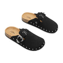 Closed-Toe Slip-On Mules Sandals - Black Studded