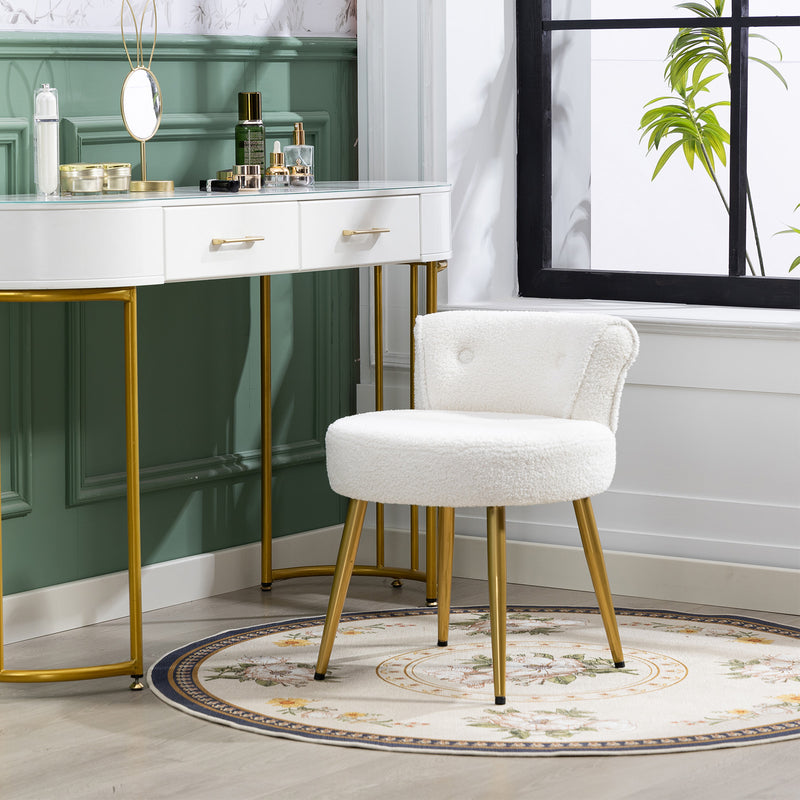 Livingandhome Teddy Fleece Dressing Table Stool with Iron Legs