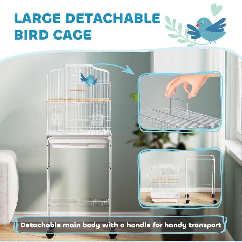 PawHut Bird Cage for Budgie Finch Canary Parakeet W/ Stand Tray White