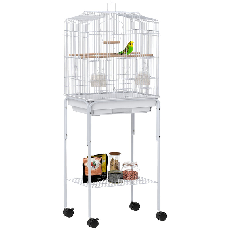 PawHut Bird Cage for Budgie Finch Canary Parakeet W/ Stand Tray White
