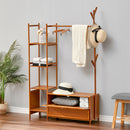 Livingandhome Freestanding Bamboo Clothes Rack with Storage Shelves