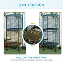 PawHut 2 In 1 Large Bird Cage Aviary with Wheels, Slide-out Trays Wood Perches