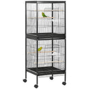 PawHut 2 In 1 Large Bird Cage Aviary with Wheels, Slide-out Trays Wood Perches