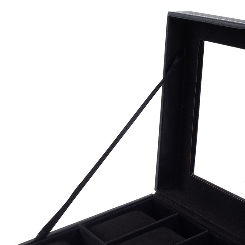 Sheonly 12-Slot Black Synthetic Leather Watch Display Box with Glass Lid