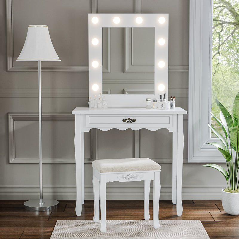 Livingandhome White Dressing Table Makeup Desk Vanity With LED Light Mirror Bedroom