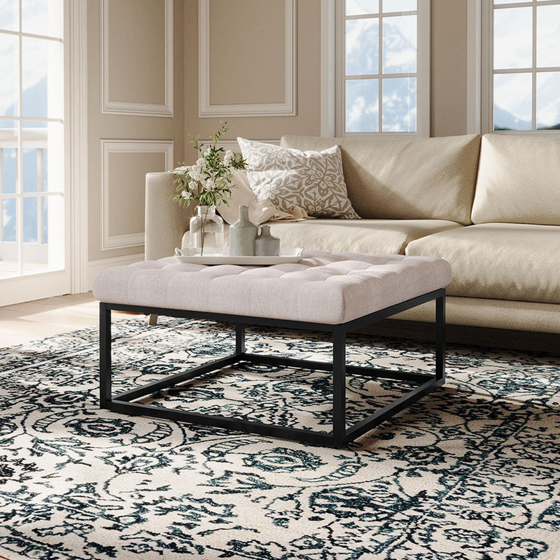 Livingandhome Modern Square Linen Ottoman Stool